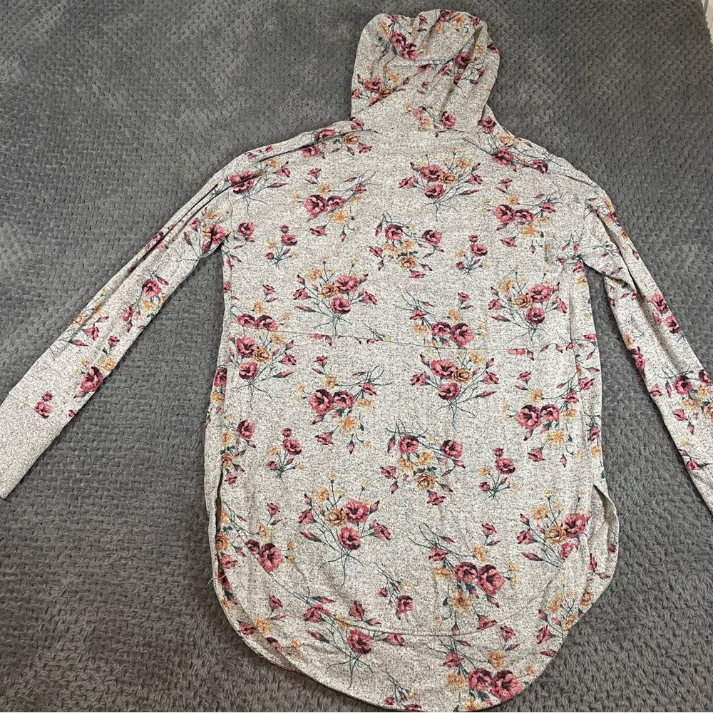 Altar'd State Womens Open Front Floral Hooded Cardigan Gray Medium Cottagecore - Picture 7 of 12